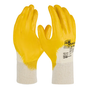12x Paar Hi5 X Basic Handschuhe 3111X weiß-gelb Nitrilbeschichtung halb