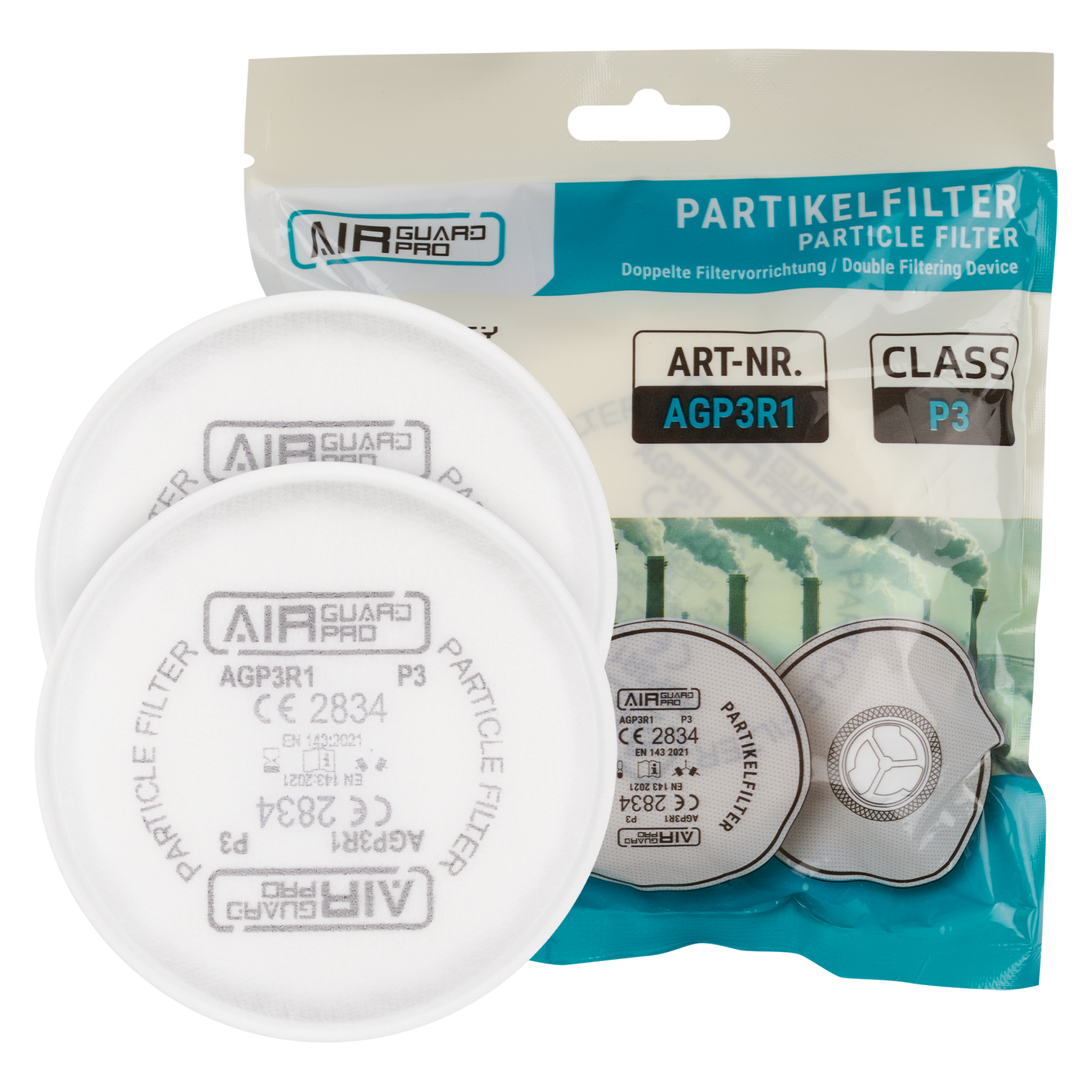 Filter für Voll-/Halbmaske AirGuard Pro® AGP3R1 Partikelfilter (Paar) – zuverlässiger Schutz bei Asbest- und KMF-Arbeiten