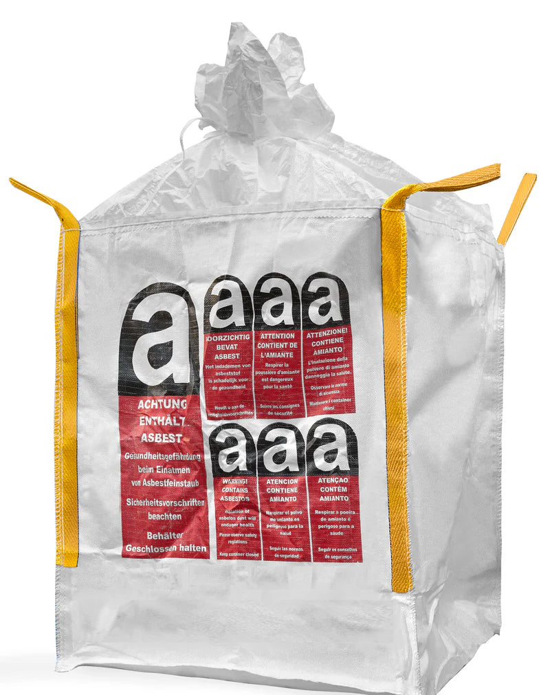 Big Bag doppelwandig 90x90x110cm 1000kg Asbest mit Inliner 100% staubdicht Transportsack FIBC Entsorgungssack LDPE-Liner 50my Warndruck Asbest mit 4 Hebeschlaufen