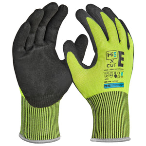 12x Paar Hi5 X Cut Schnittschutz Handschuhe 4X43E gelb-schwarz raue Nitrilbeschichtung