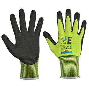12x Paar Hi5 X Cut Schnittschutz Handschuhe 4X43E gelb-schwarz raue Nitrilbeschichtung