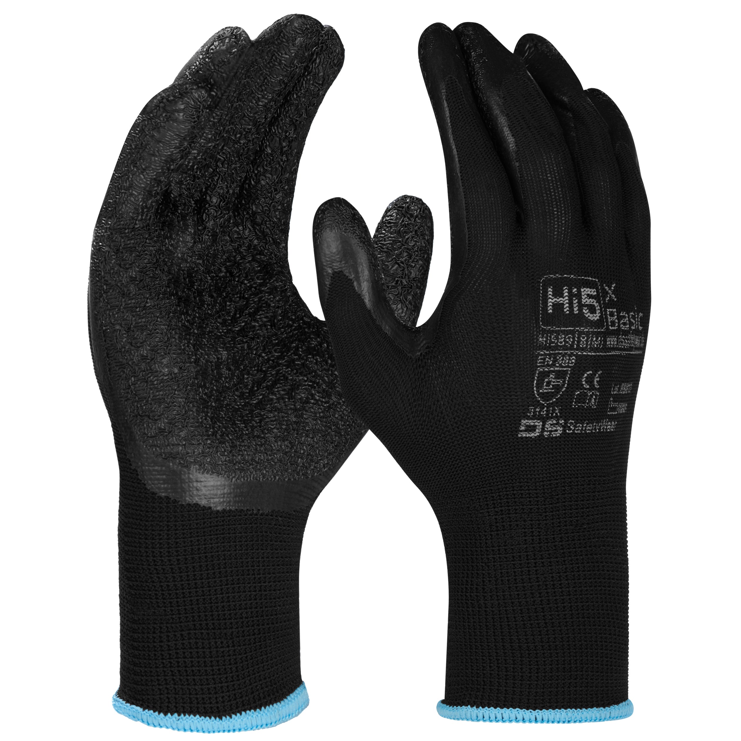 12x Paar Arbeitshandschuhe Latex beschichtet schwarz 3141X Montagehand