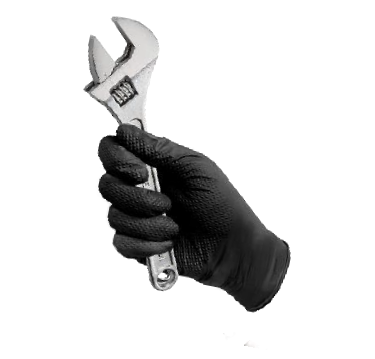 50 Stück Robuste Profi-Einweg-Nitrilhandschuhe SCHWARZ - Starker Grip durch Diamantstruktur  für Werkstatt und Industrie. Chemikalienbeständig, Puderfrei, Latexfrei, Touchscreenkompatibel