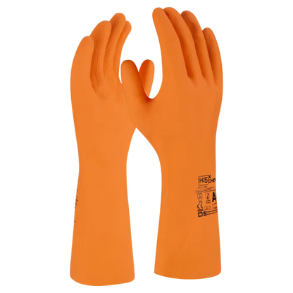 KARTON 144x Paar Gummihandschuhe orange Latex Putzhandschuhe Chemiehandschuhe Typ A AKLMNPST orange flockgefüttert