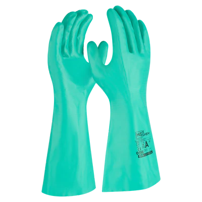 12x Paar Gummihandschuhe grün Nitril Putzhandschuhe Chemiehandschuhe Chemikalienschutzhandschuhe Typ A JKLMNOPST grün flockgefüttert chloriert