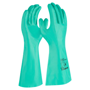 12x Paar Gummihandschuhe grün Nitril Putzhandschuhe Chemiehandschuhe Chemikalienschutzhandschuhe Typ A JKLMNOPST grün flockgefüttert chloriert