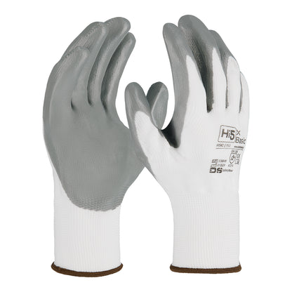 12 paia di guanti Hi5 X Basic 4121X bianco-grigi con rivestimento in nitrile