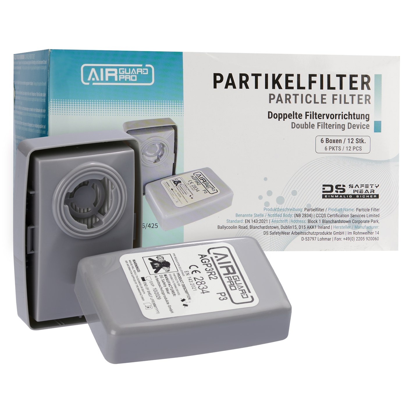 6 Paar Filter für Halbmaske und Vollmaske – AirGuard Pro® Partikelfilter AGP3R2 (Paar) – zuverlässiger Schutz bei Asbest- und KMF-Arbeiten