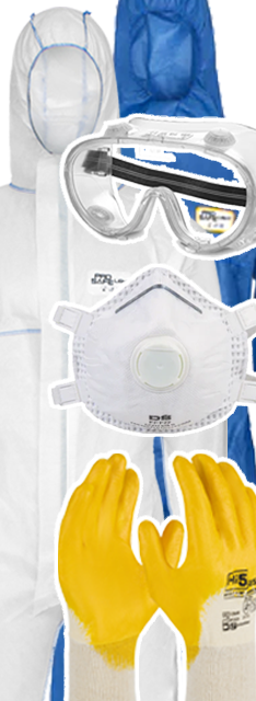 Arbeitsschutzset ASBEST Schutzoverall + Feinstaubmaske FFP3 + Schutzbrille + Arbeitshandschuhe Maleranzug Baumaske mit Ventil Asbest KMF Sanierung Abbruch