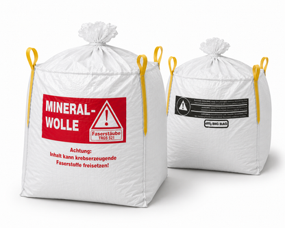 XXL 2,5 m³ KMF Big Bag Transportsack 135x135x130cm extra groß Entsorgung Dämmwolle Glaswolle Mineralwolle KMF Traglast 250kg mit Schürze verschließbar Gewebesack