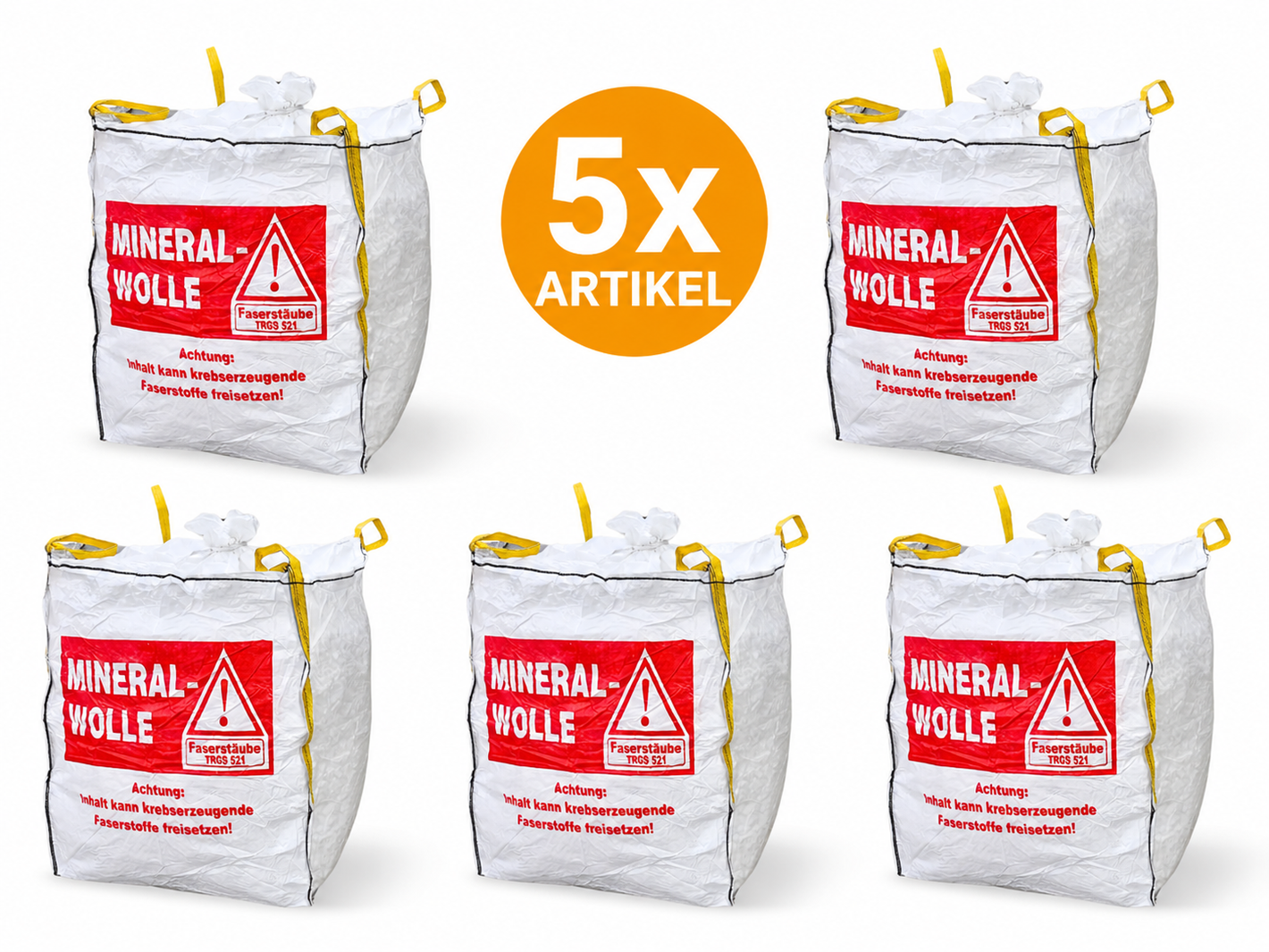 XXL Big Bag KMF per trasporto 2,5 m³ 135x135x130 cm extra grande per smaltimento lana isolante lana di vetro lana minerale KMF portata 250 kg con grembiule richiudibile sacco in tessuto