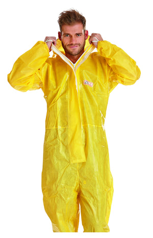 10x Chemieschutzoverall Gelb CAT.III Typ 4B 5B 6B Einwegoverall Schutzanzug für Asbest Chemikalien Flüssigkeiten sprühdicht mit abgeklebten Nähten