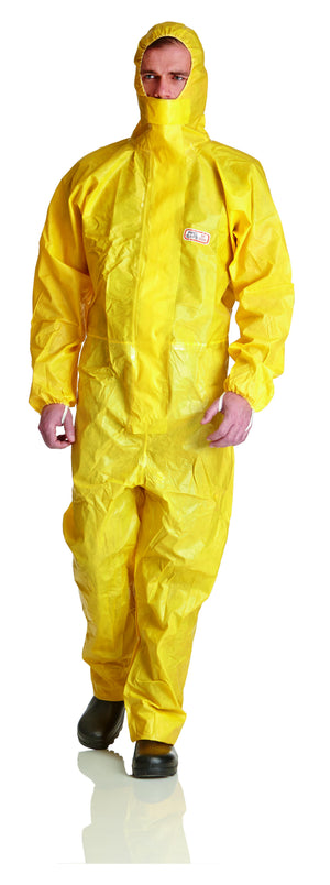 10x Chemieschutzoverall Gelb CAT.III Typ 4B 5B 6B Einwegoverall Schutzanzug für Asbest Chemikalien Flüssigkeiten sprühdicht mit abgeklebten Nähten