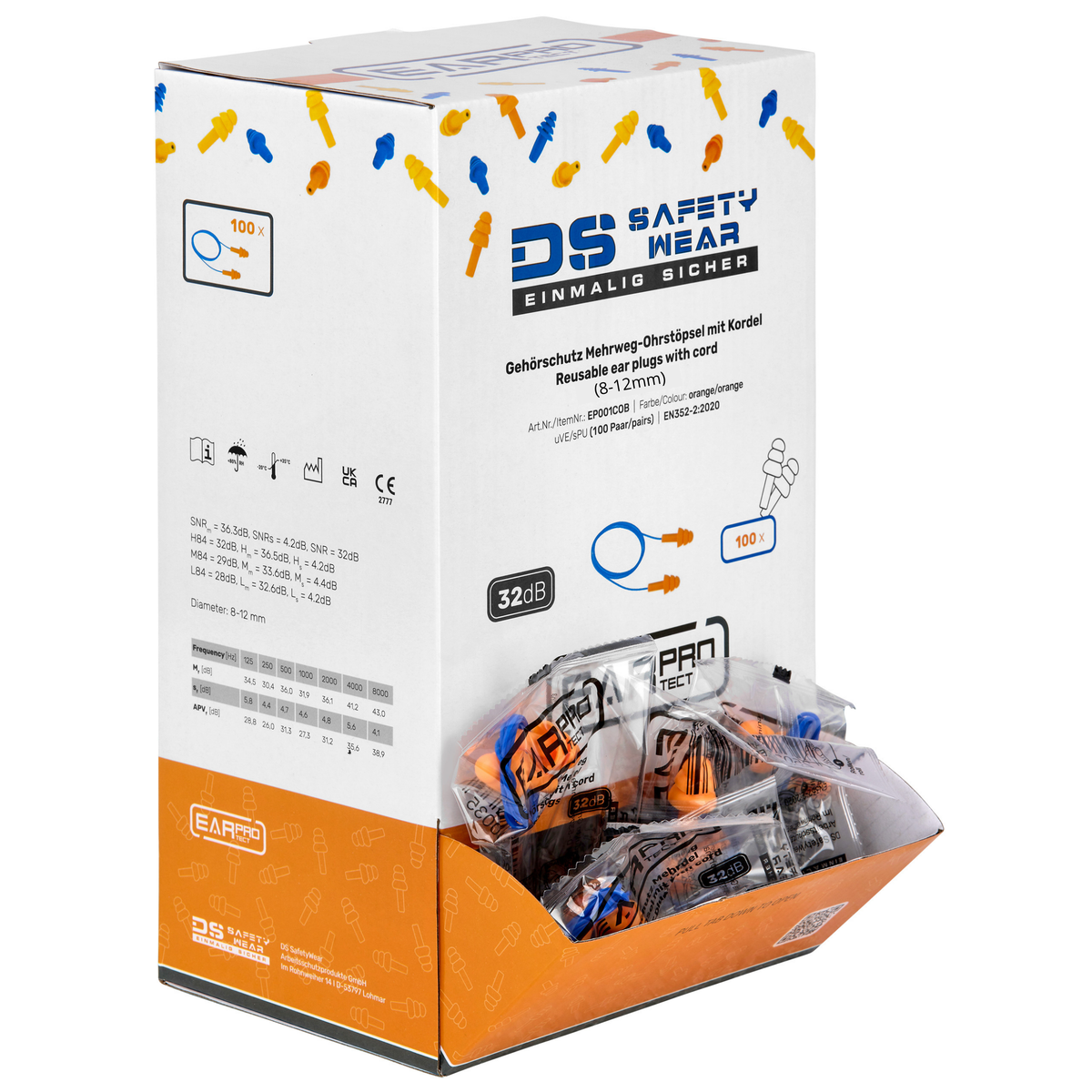 EarProtect Mehrweg Ohrstöpsel | Silikon, Kordel | SNR 32 dB