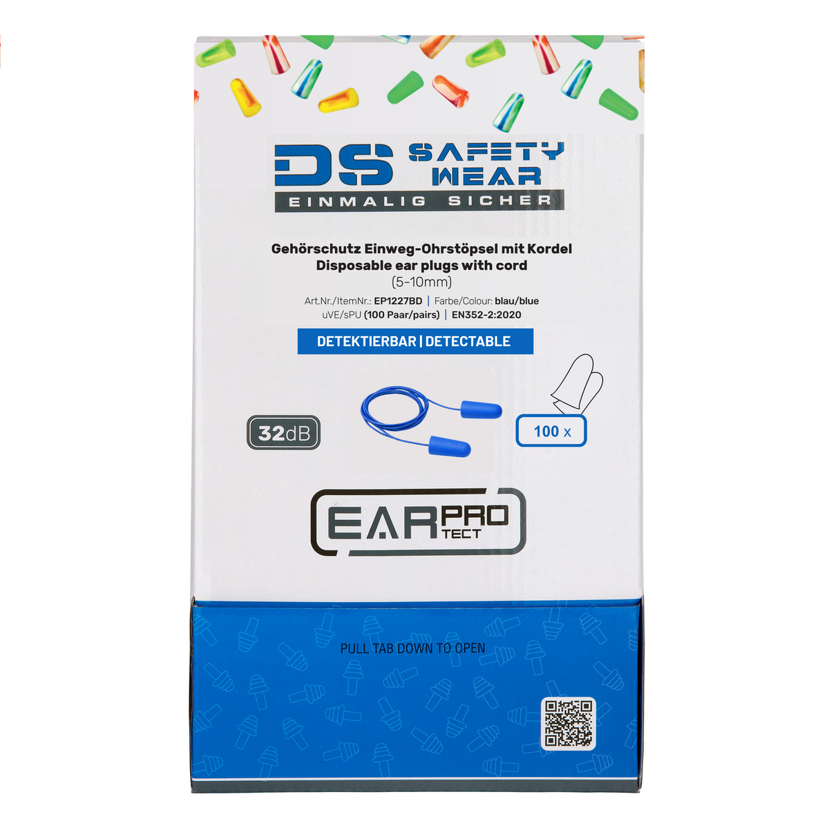 EarProtect Einweg-Ohrstöpsel mit detektierbarer Kordel | SNR 37 dB