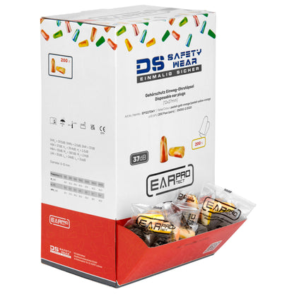 200 Paar Ohrstöpsel in Spenderbox Gehörschutz Ohrschutz Einweg einzeln abgepackt orange/weiß/gelb