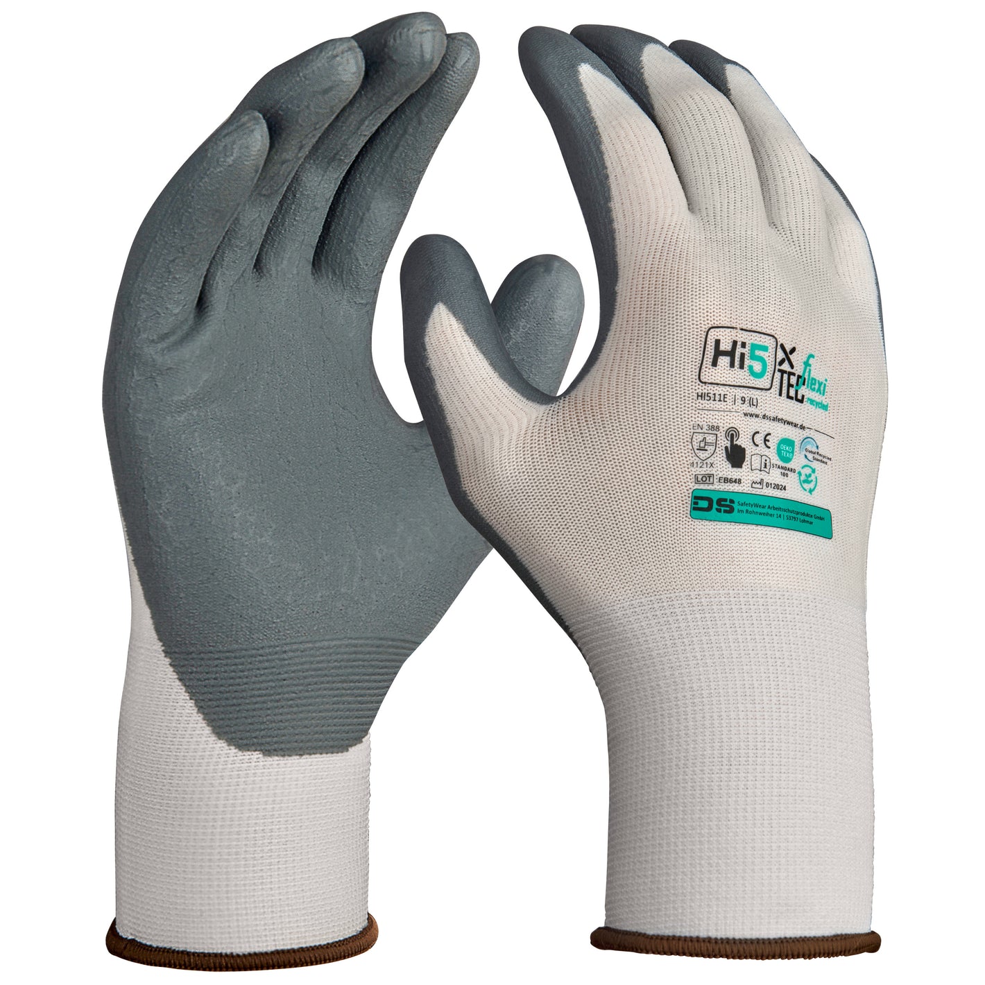 Hi5 X Flexitec Handschuherecycelt 4121Xweiß-grau Nitrilschaumbesch.