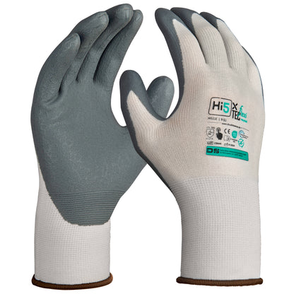 Hi5 X Flexitec Handschuherecycelt 4121Xweiß-grau Nitrilschaumbesch.