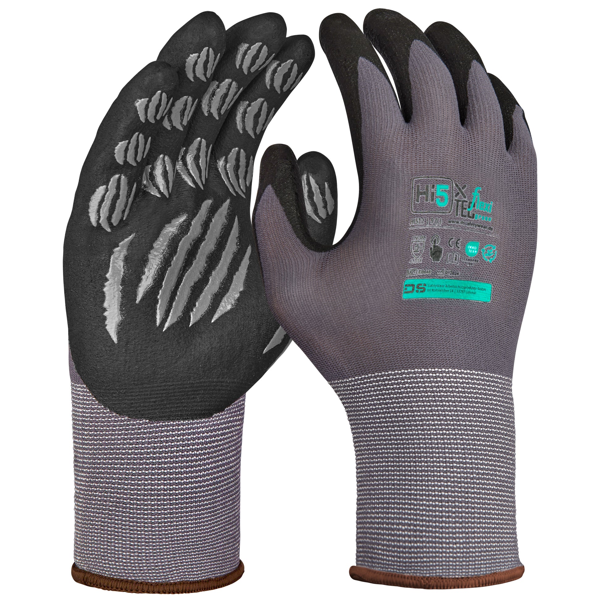 12 Paar Montagehandschuhe Arbeitshandschuhe Flexitec Handschuhe Nitrilmikroschaum Beschichtung mit Noppen 4131X grau schwarz