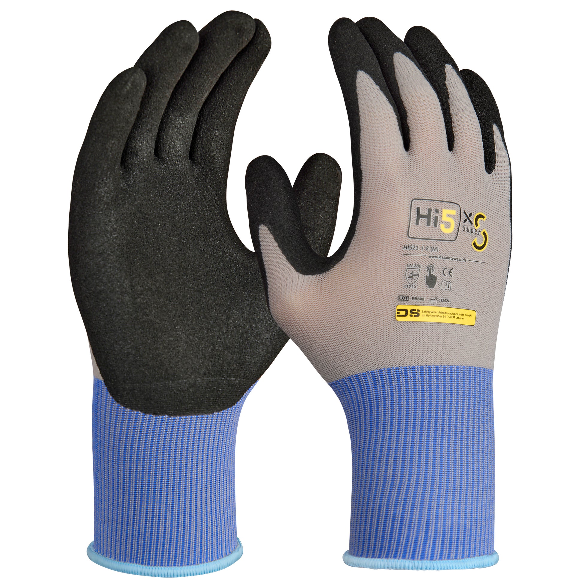 KARTON 120 Paar Montagehandschuhe Arbeitshandschuhe Super S Handschuhe raue Nitrilbeschichtung 4121X grau schwarz