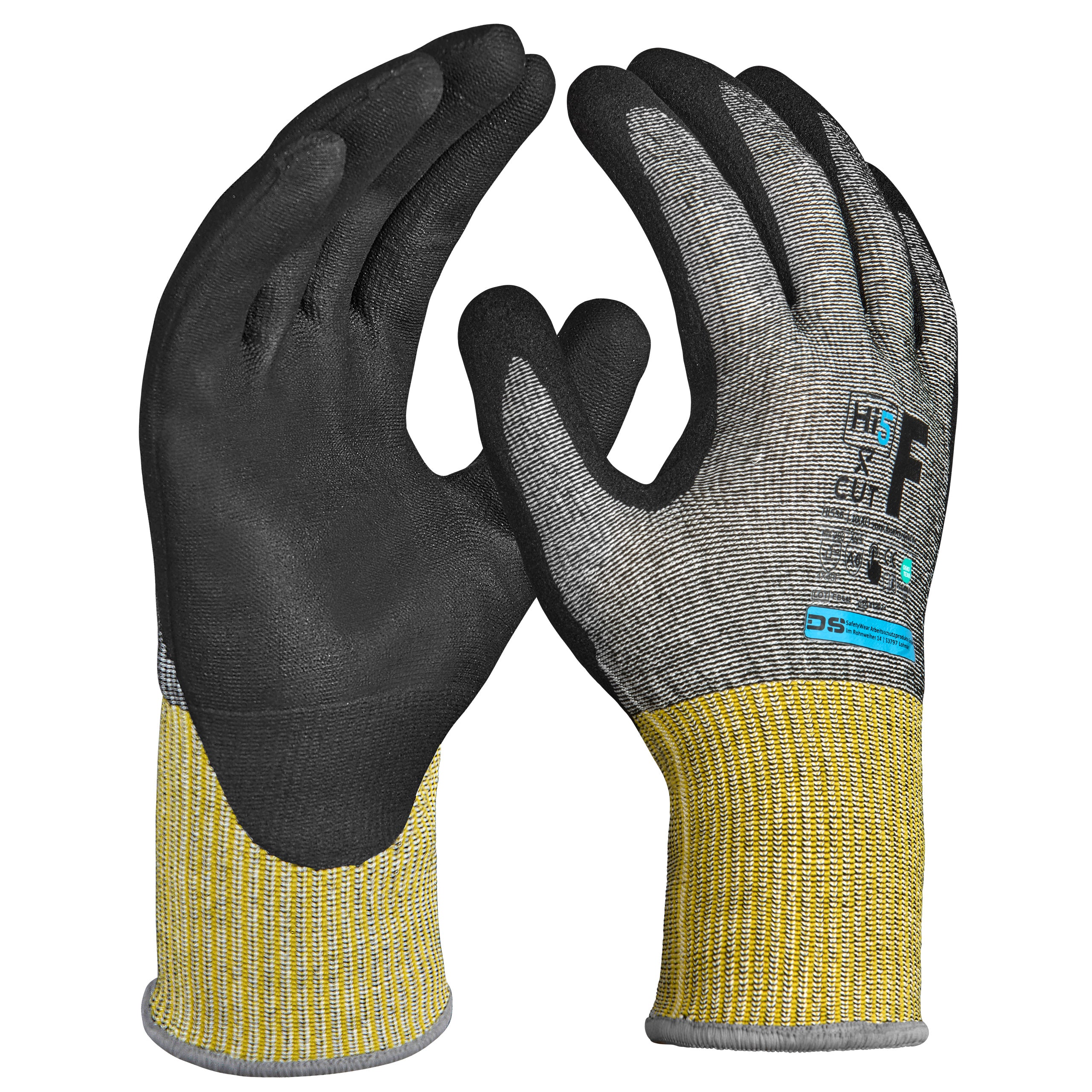 12x Paar Hi5 X Cut Schnittschutz Profi Handschuhe Touchscreen 4X43F Extrem Schnittfest schwarz Nitrilschaumbeschichtung