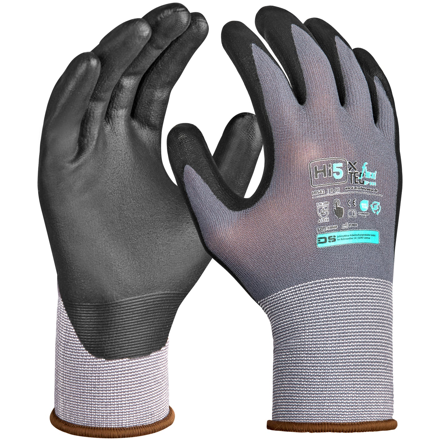 12 paia di guanti da lavoro Touchscreen Hi5 Green OEKO-TEX rivestiti in schiuma nitrilica 4131X grigio nero