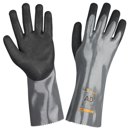 Hi5 X Chemie Handschuhe AJKLOPT grau-schwarz raue Nitrilbeschichtung