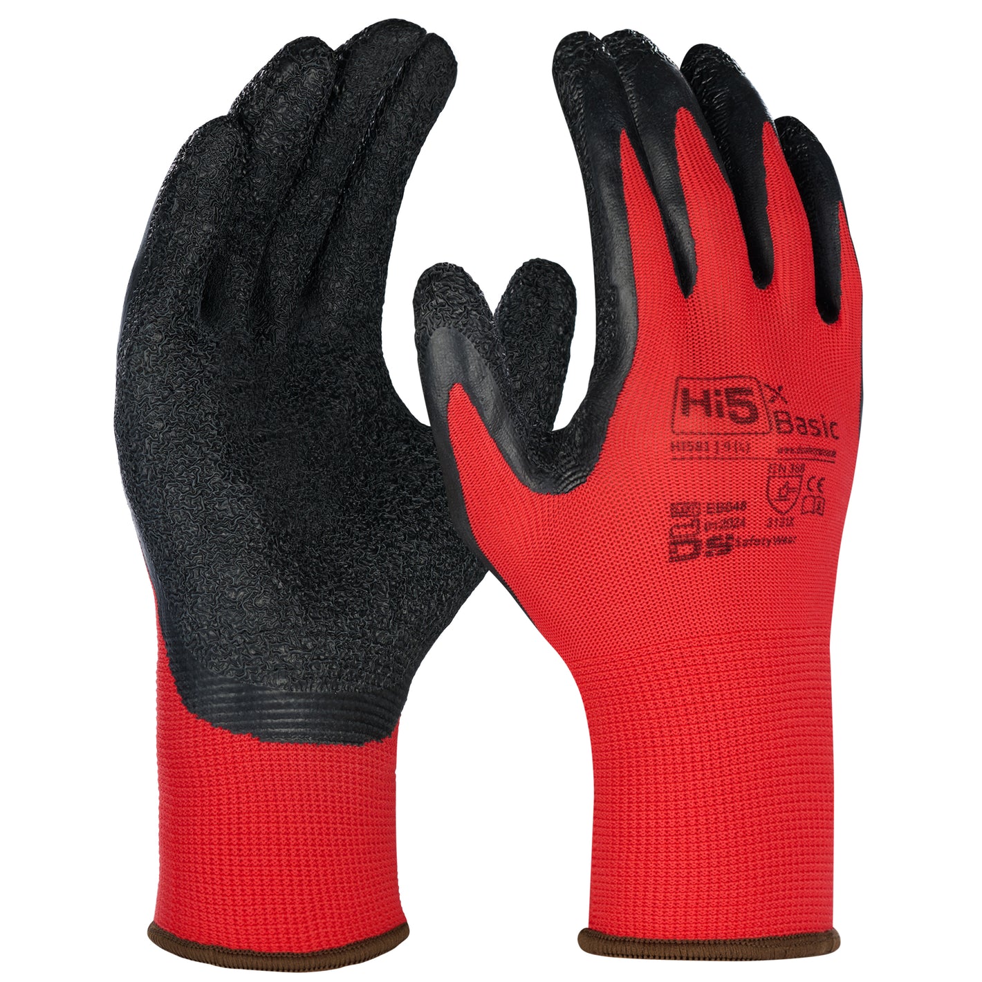 KARTON DER ROTE 120x Paar Montagehandschuhe 3131X Arbeitshandschuhe Handwerk Bau Garten Latex Crinkle beschichtet rot/schwarz
