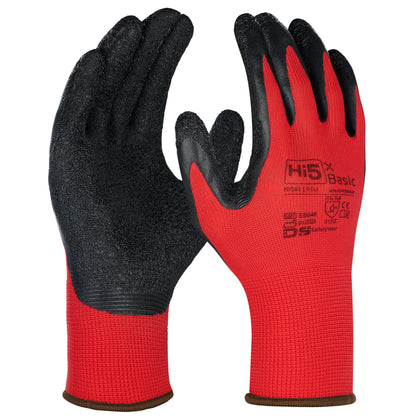 KARTON DER ROTE 120x Paar Montagehandschuhe 3131X Arbeitshandschuhe Handwerk Bau Garten Latex Crinkle beschichtet rot/schwarz