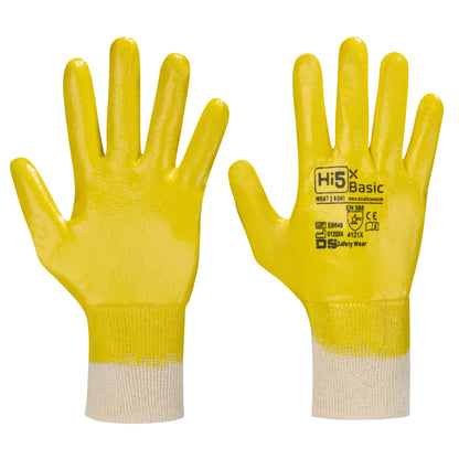 Hi5 X Basic Handschuhe 4121X weiß-gelb Nitrilbeschichtung komplett