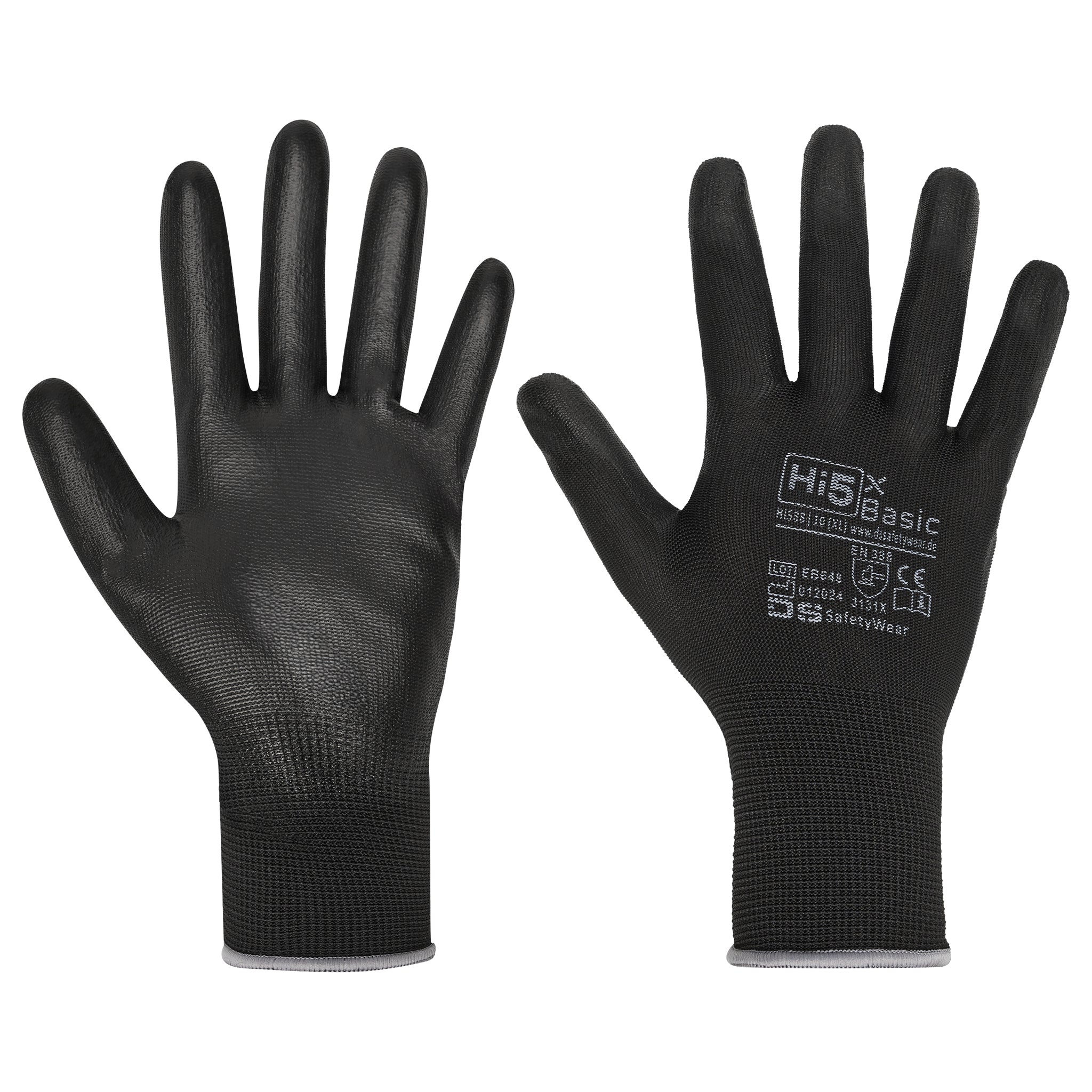 12x Paar Arbeitshandschuhe PU-beschichtet schwarz 3131X Montagehandsch
