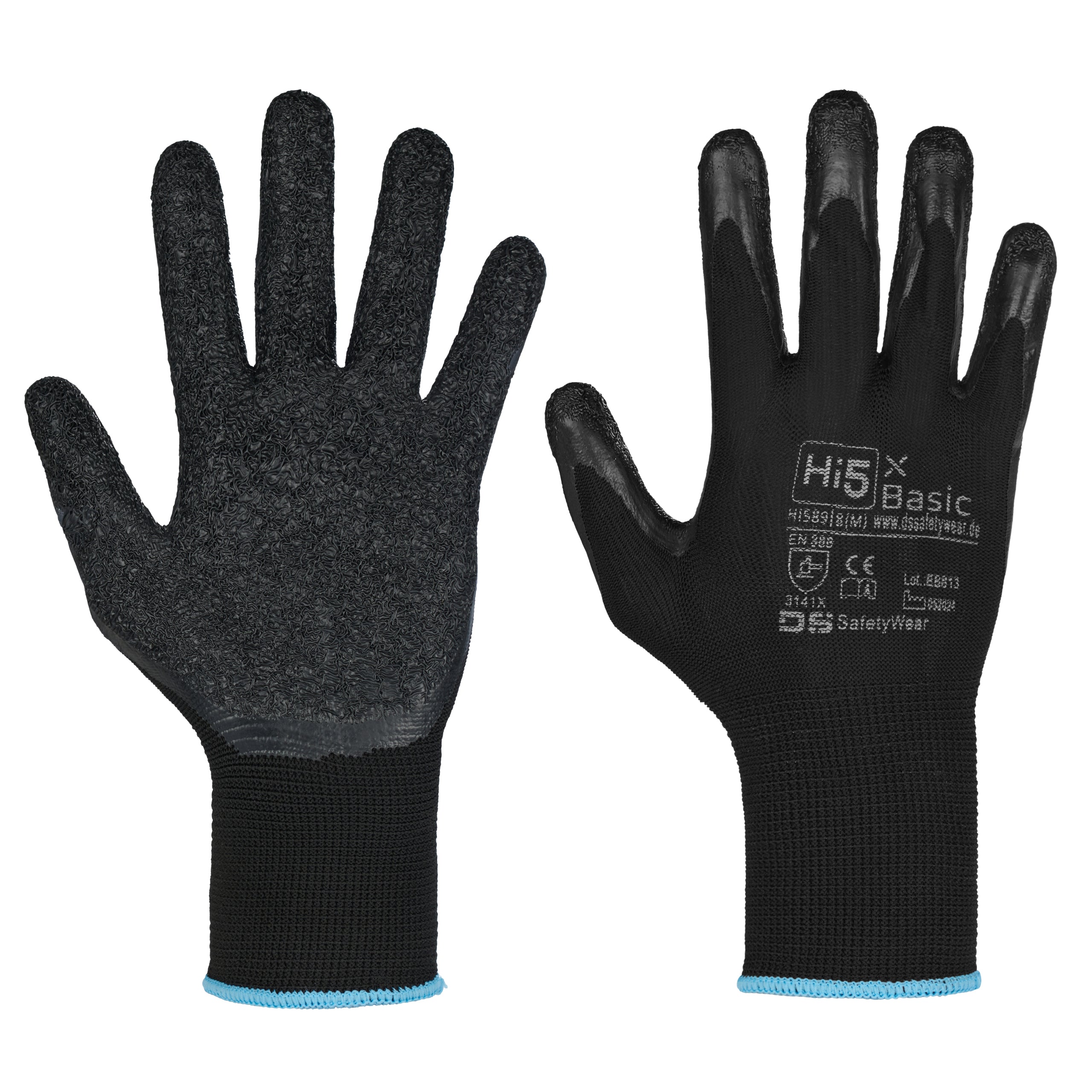 werkstatt handschuhe latex 12x Paar Arbeitshandschuhe Latex beschichtet schwarz 3141X Montagehand