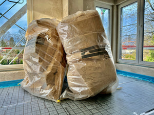 PALETTE 1.000 Stück MINERALWOLLE Sack TRANSPARENT 140×220cm KMF Gewebesack Dämmwolle Miwo Big Bag TRGS 521 Warndruck