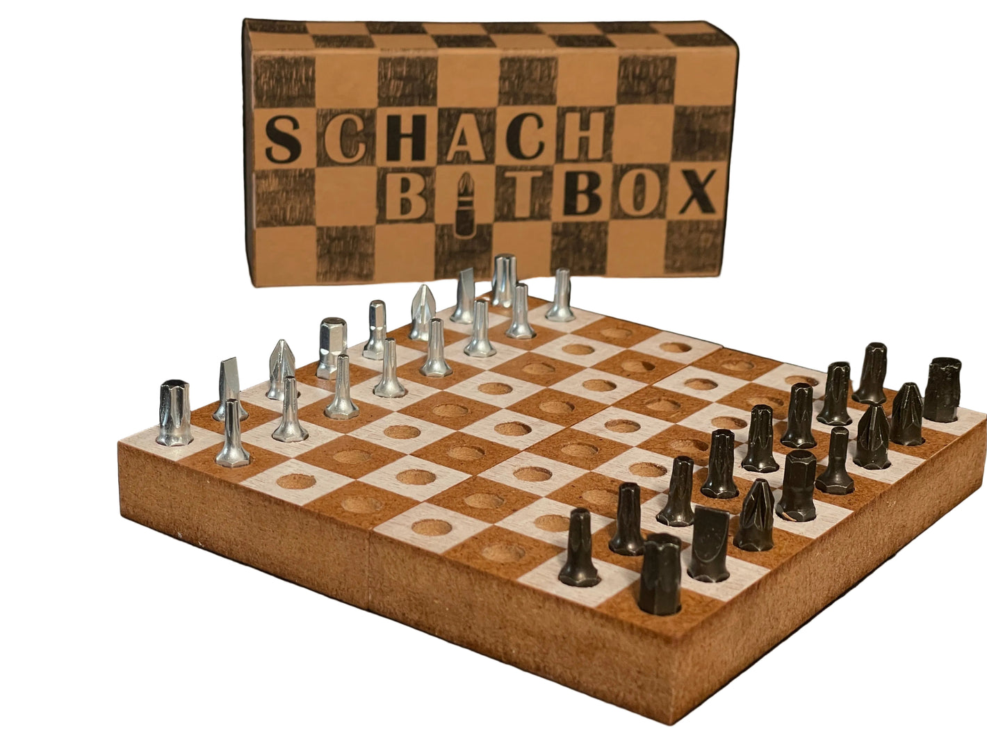 SchachBitBox - Magnetisch, hochwertig, durchdacht 32tlg. Profi Bit Set: Werkzeug-Schach aus deutscher Manufaktur Schrauberbit-Set Schraubendreher Bits Handwerker Geschenkidee