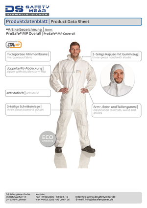 10 STÜCK ProSafe®MP Schutzanzug Typ 5/6 weiss - Mikroporöse Filmmembran - Schutzoverall für Asbest KMF Industrie Labor CAT.III Typ 5+6