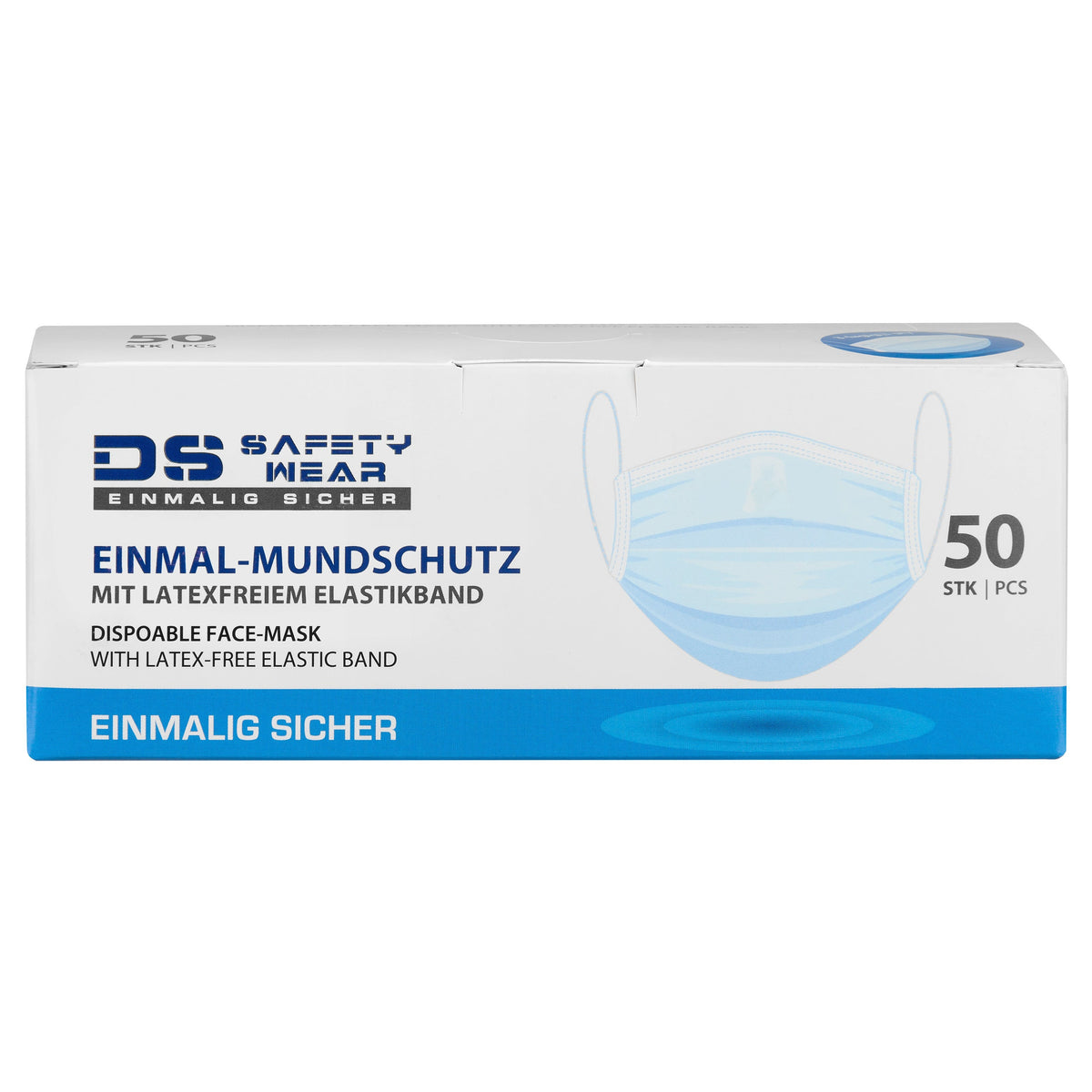Medizinischer Mundschutz Typ IIR, 3-lagig, latexfrei, blau