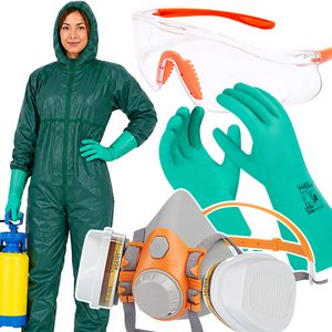 Arbeitsschutzset PESTIZID – Komplettset für Pflanzenschutz, Schädlingsbekämpfung & Chemikalienarbeiten - Overall + Halbmaske mit Filter + Chemikalienhandschuhe + Schutzbrille