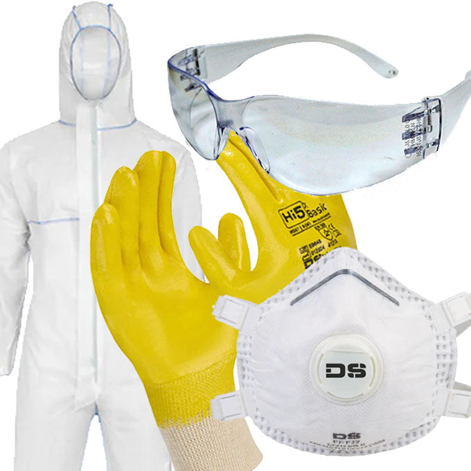 Arbeitsschutzset FEINSTAUB PLUS - Schutzbrille + Schutzoverall + FFP3 Feinstaubmaske + Arbeitshandschuhe
